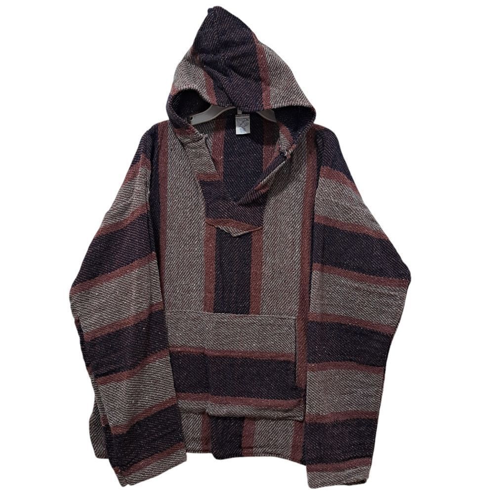 Mexport Hippie Ethnic Pullover Woven Grunge Y2K Hoodie Sweater XL Multi-Color